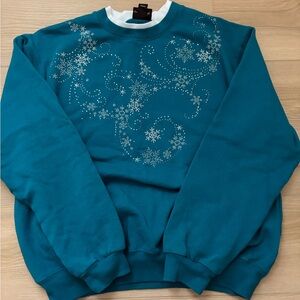 Teal Snowflake Embellished Sweatshirt